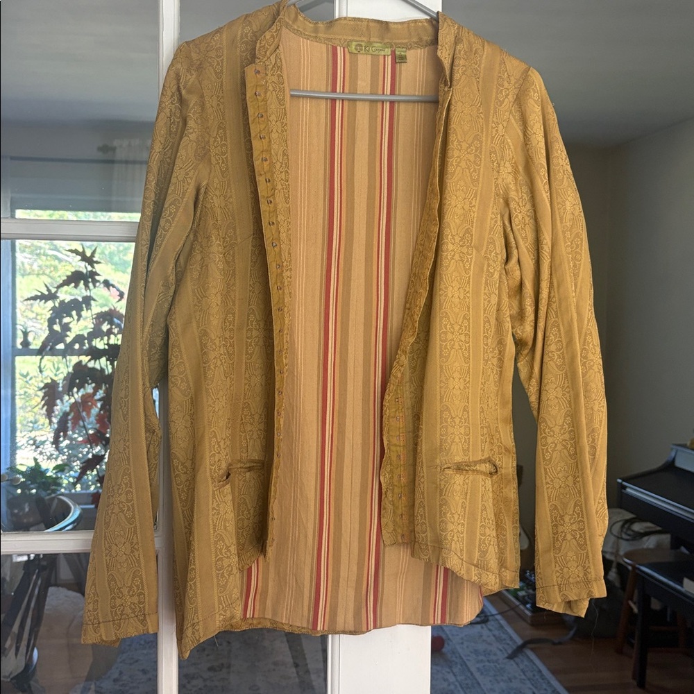 Gold Brocade Blazer with Striped Interior